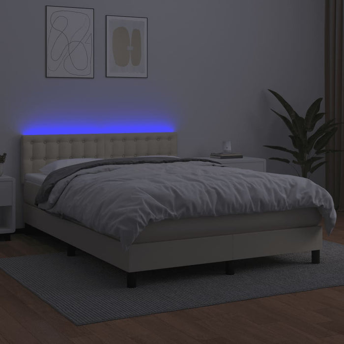 Pat cu arcuri, saltea și LED, crem, 140x200 cm, piele eco WALTI