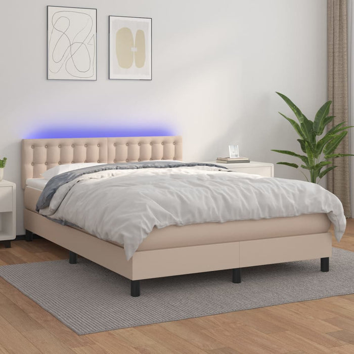 Pat cu arcuri, saltea și LED, cappuccino, 140x200cm, piele eco - WALTI WALTI