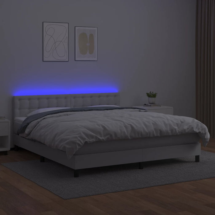 Pat cu arcuri, saltea și LED, alb, 160x200 cm, piele ecologică - WALTI WALTI