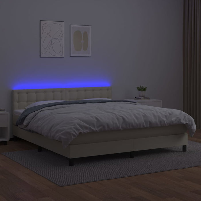 Pat cu arcuri, saltea și LED, crem, 160x200 cm, piele ecologică WALTI