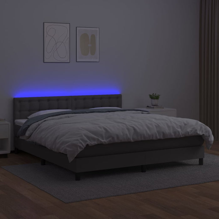 Pat cu arcuri, saltea și LED, gri, 160x200 cm, piele ecologică WALTI