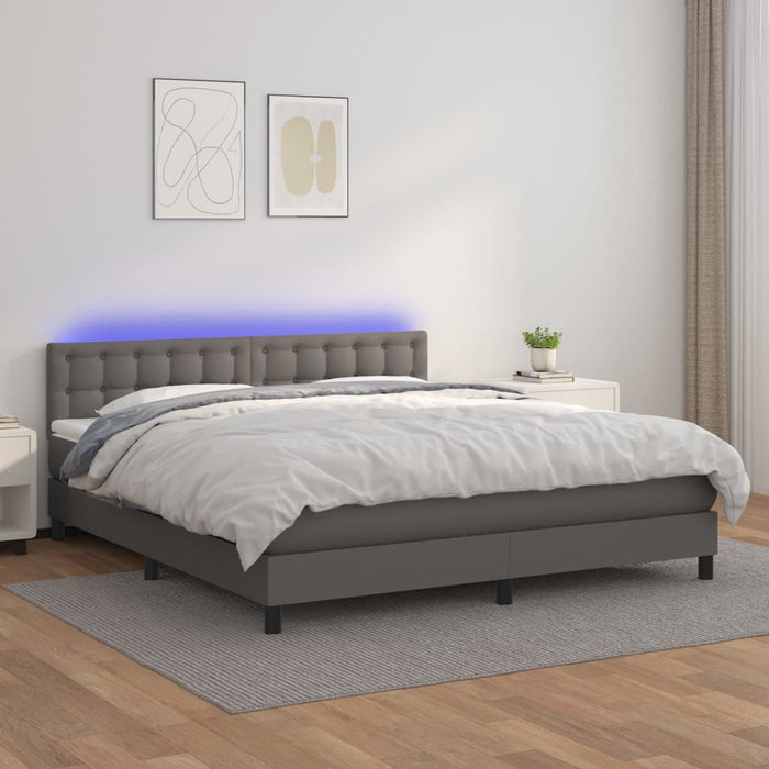 Pat cu arcuri, saltea și LED, gri, 160x200 cm, piele ecologică WALTI