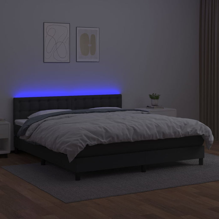 Pat cu arcuri, saltea și LED, negru, 180x200cm, piele ecologică - WALTI WALTI