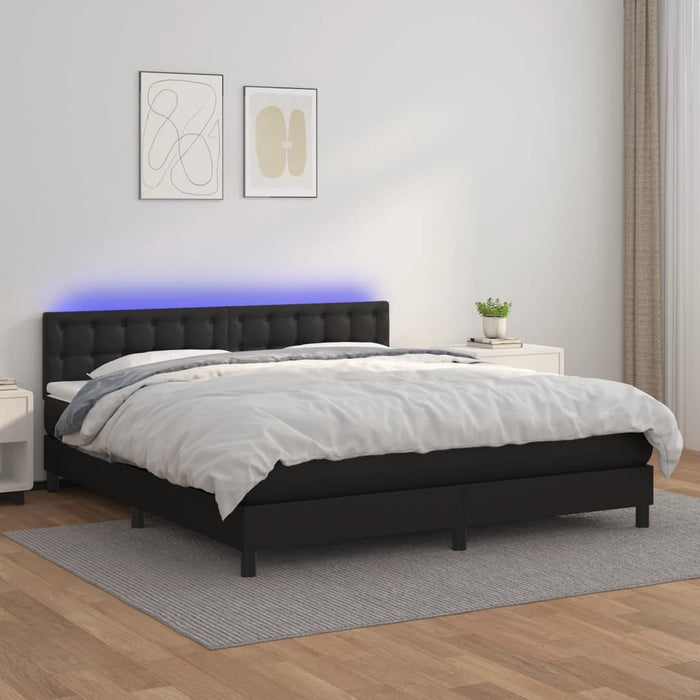 Pat cu arcuri, saltea și LED, negru, 180x200cm, piele ecologică - WALTI WALTI
