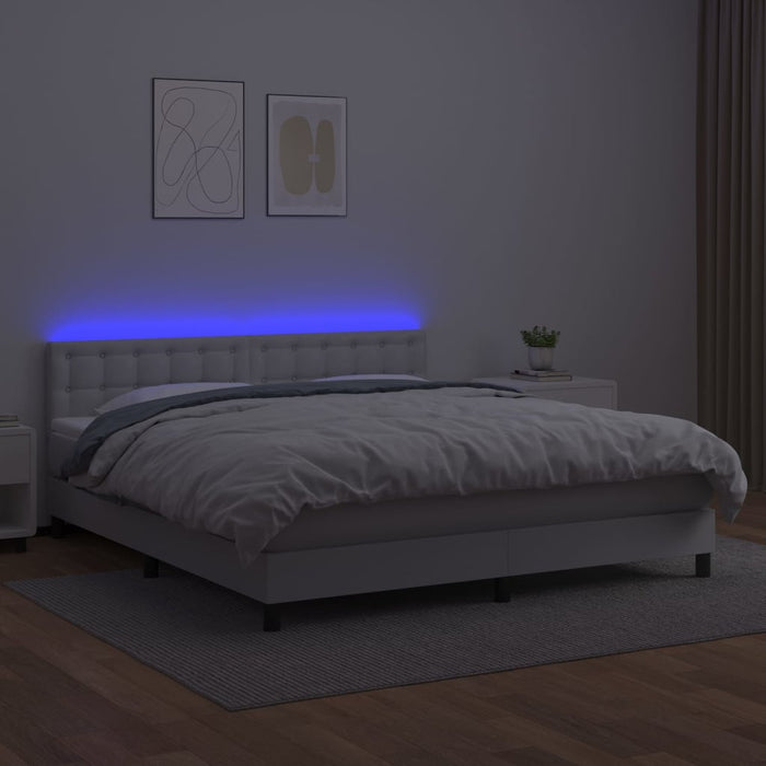 Pat cu arcuri, saltea și LED, alb, 180x200 cm, piele ecologică - WALTI WALTI