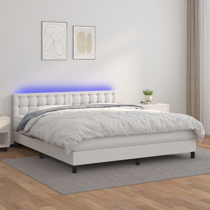 Pat cu arcuri, saltea și LED, alb, 180x200 cm, piele ecologică - WALTI WALTI