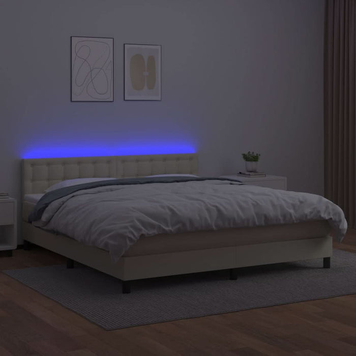 Pat cu arcuri, saltea și LED, crem, 180x200 cm, piele ecologică - WALTI WALTI