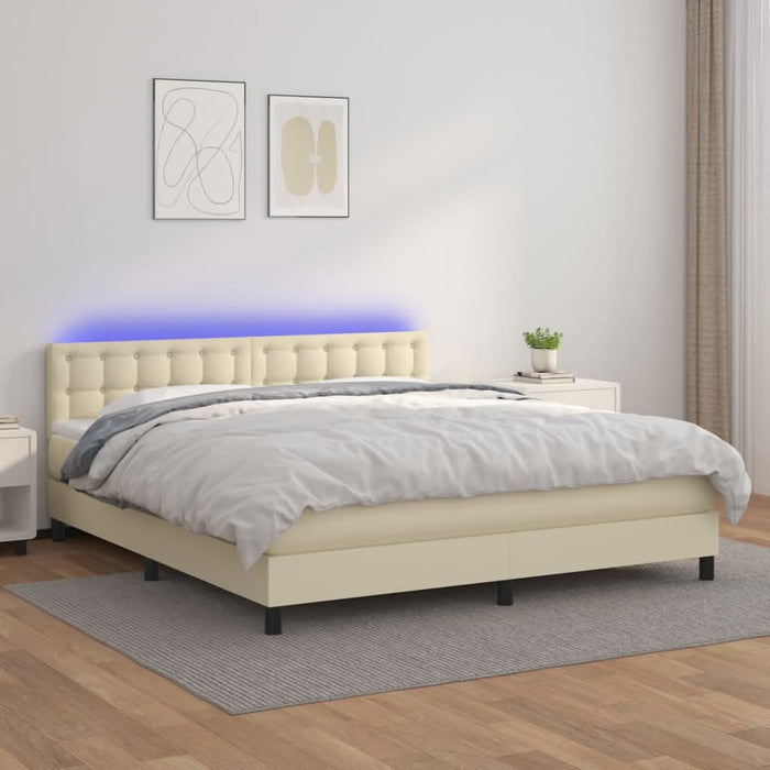 Pat cu arcuri, saltea și LED, crem, 180x200 cm, piele ecologică - WALTI WALTI