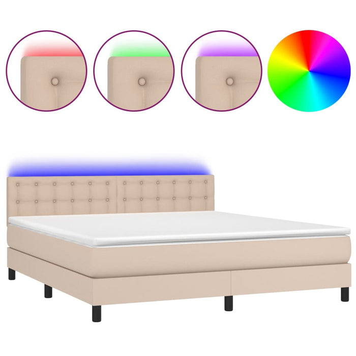 Pat cu arcuri, cu saltea și LED cappuccino 180x200 cm piele eco - WALTI WALTI