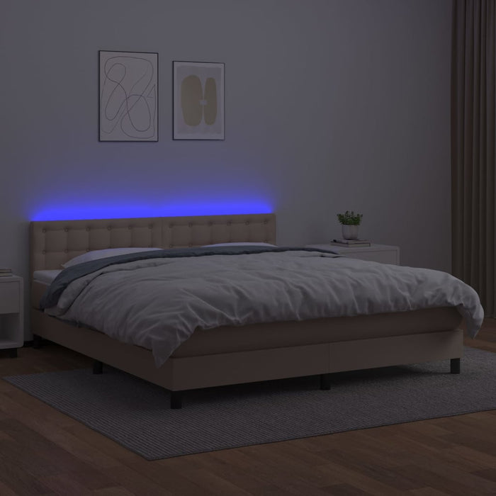 Pat cu arcuri, cu saltea și LED cappuccino 180x200 cm piele eco - WALTI WALTI