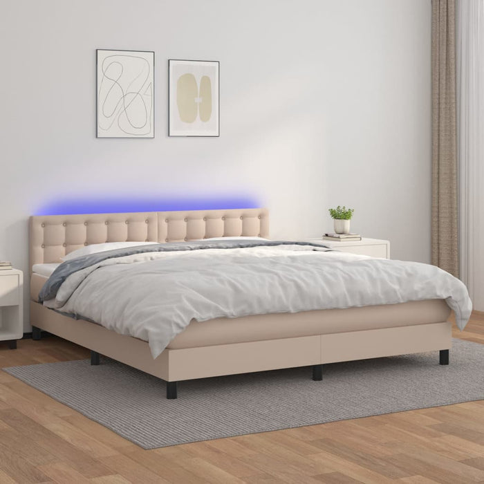Pat cu arcuri, cu saltea și LED cappuccino 180x200 cm piele eco - WALTI WALTI