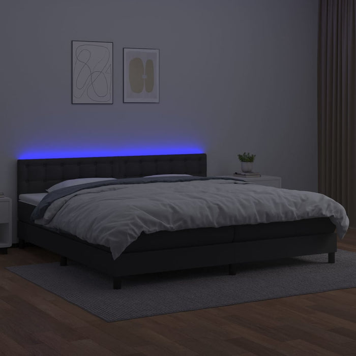 Pat cu arcuri, saltea și LED, negru, 200x200cm, piele ecologică - WALTI WALTI