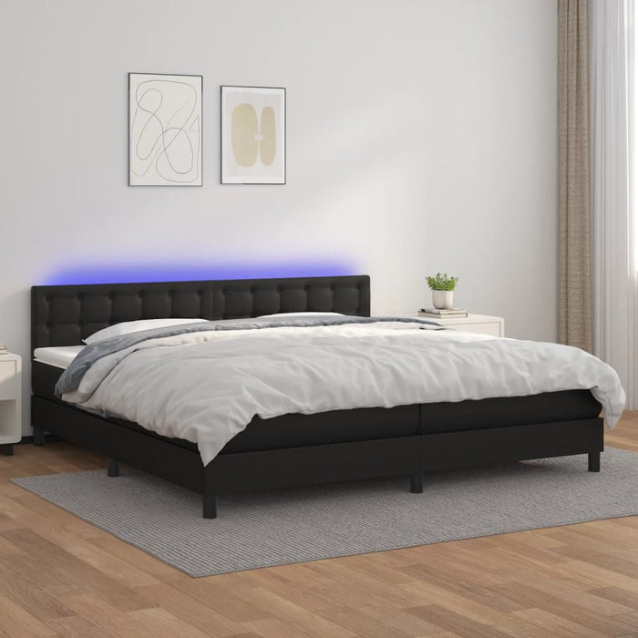 Pat cu arcuri, saltea și LED, negru, 200x200cm, piele ecologică - WALTI WALTI