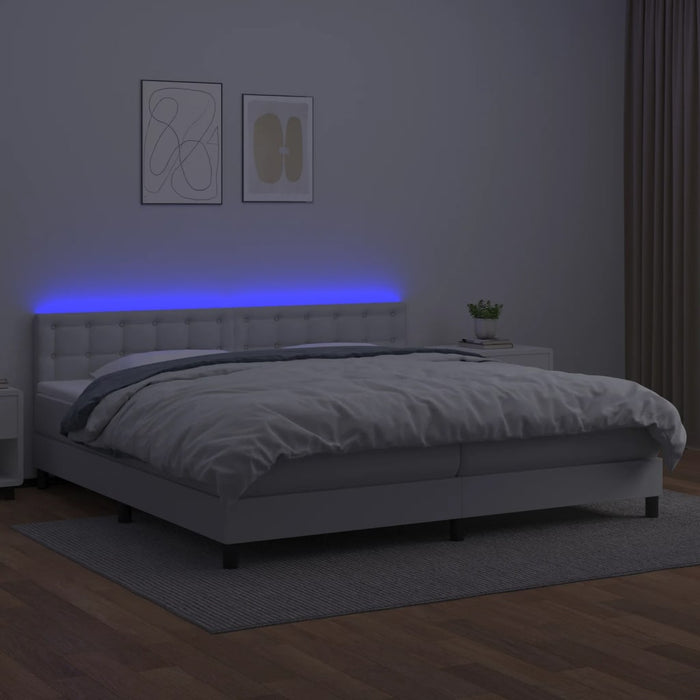 Pat cu arcuri, saltea și LED, alb, 200x200 cm, piele ecologică - WALTI WALTI
