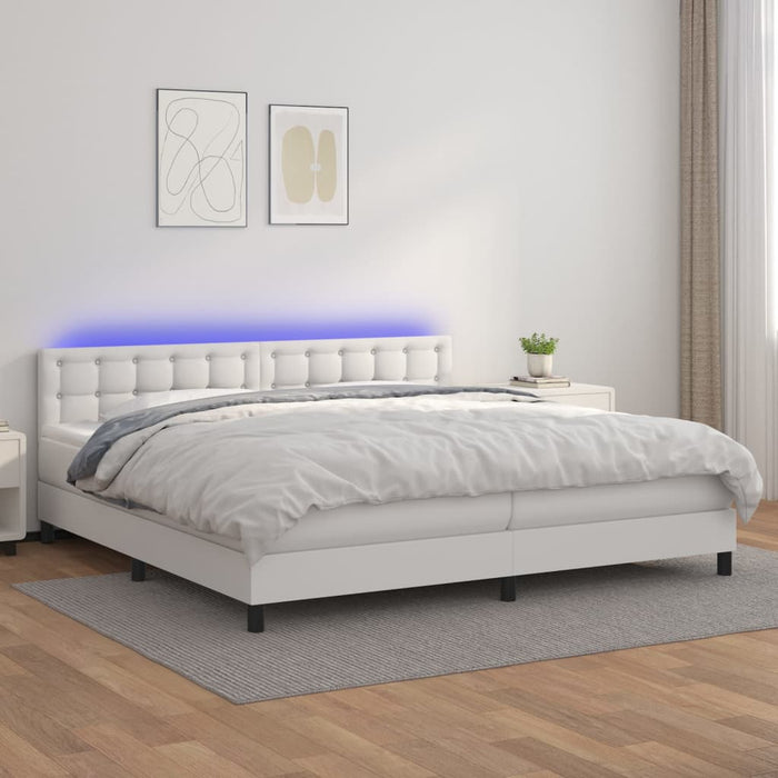 Pat cu arcuri, saltea și LED, alb, 200x200 cm, piele ecologică - WALTI WALTI