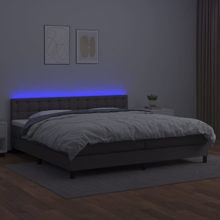 Pat cu arcuri, saltea și LED, gri, 200x200 cm, piele ecologică - WALTI WALTI