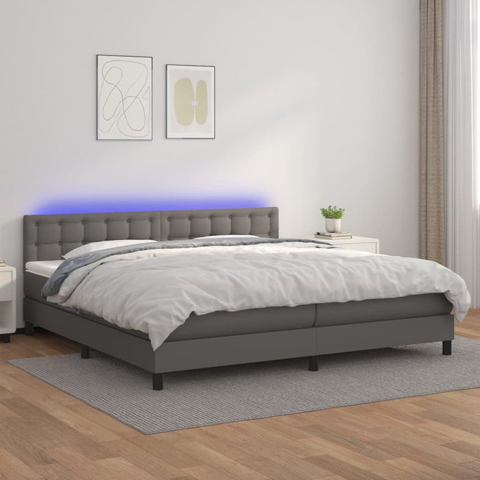 Pat cu arcuri, saltea și LED, gri, 200x200 cm, piele ecologică - WALTI WALTI