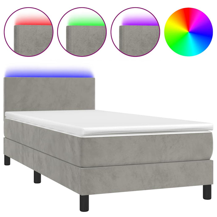 Pat continental cu saltea & LED, gri deschis, 80x200 cm catifea WALTI