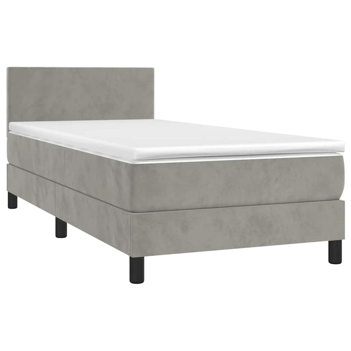 Pat continental cu saltea & LED, gri deschis, 80x200 cm catifea WALTI