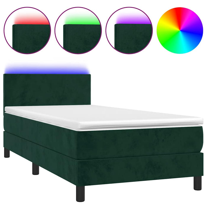 Pat continental cu saltea și LED verde închis 80x200 cm catifea - WALTI WALTI