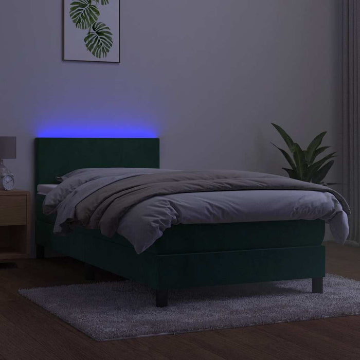 Pat cu arcuri, saltea și LED, verde închis, 90x190 cm, catifea - WALTI WALTI