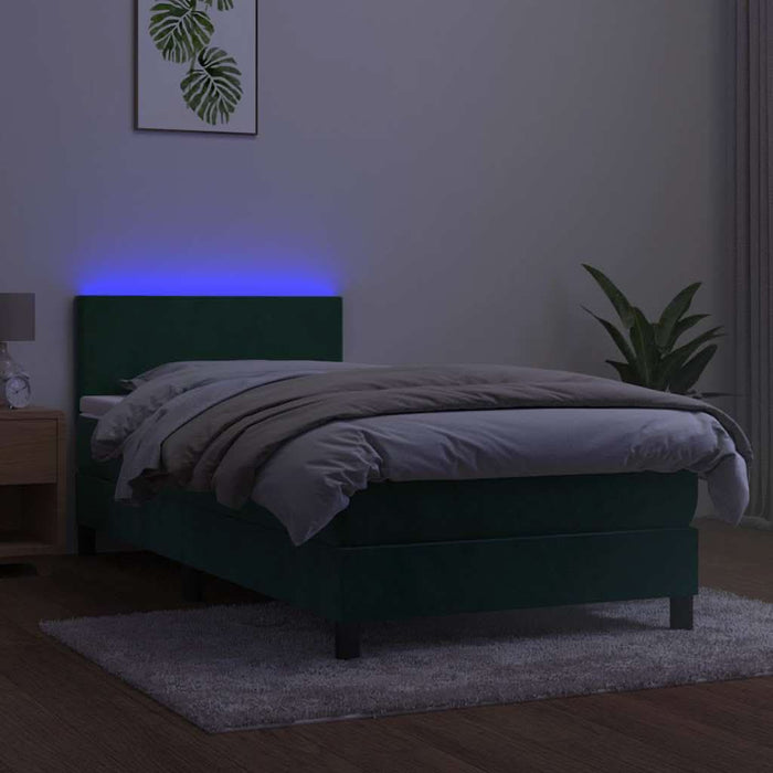 Pat cu arcuri, saltea și LED, verde, 90x200 cm, catifea - WALTI WALTI