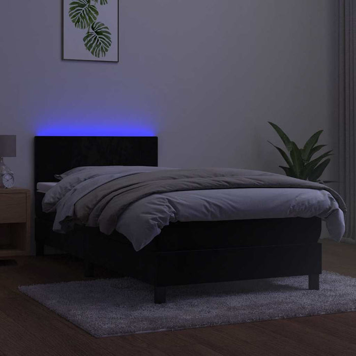 Pat cu arcuri, saltea și LED, negru, 100x200 cm, catifea - WALTI WALTI