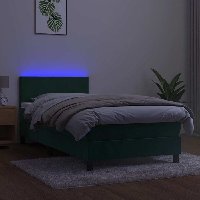 Pat cu arcuri, saltea și LED, verde închis, 100x200 cm, catifea - WALTI WALTI