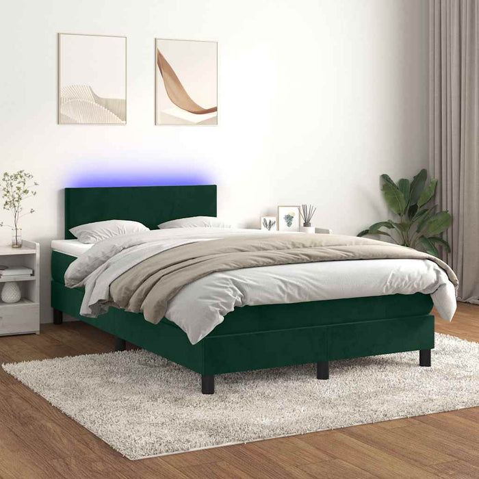 Pat cu arcuri, saltea și LED, verde închis, 120x200 cm, catifea - WALTI WALTI