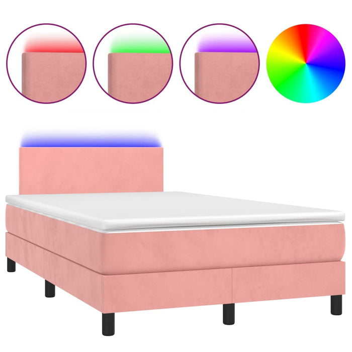 Pat continental cu saltea & LED, roz, 120x200 cm, catifea - WALTI WALTI