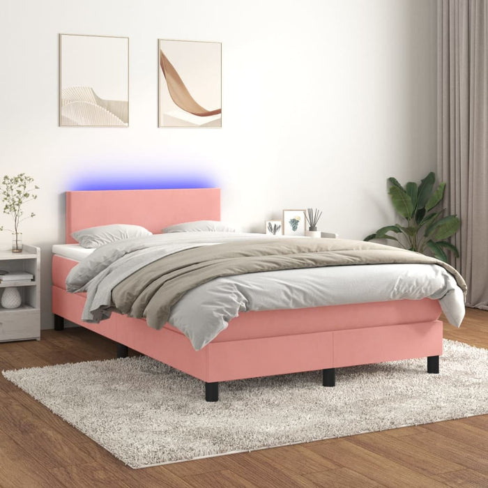 Pat continental cu saltea & LED, roz, 120x200 cm, catifea - WALTI WALTI