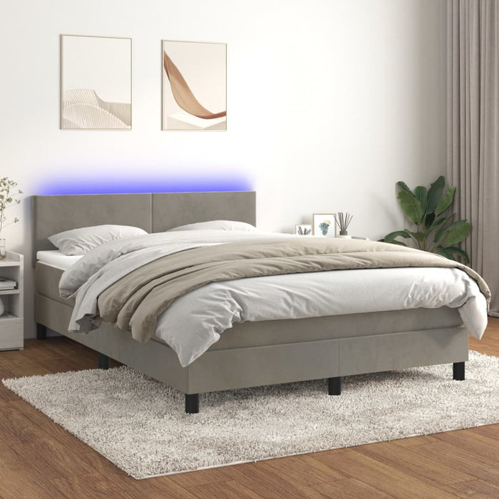 Pat continental cu saltea și LED gri deschis 140x190 cm catifea - WALTI WALTI