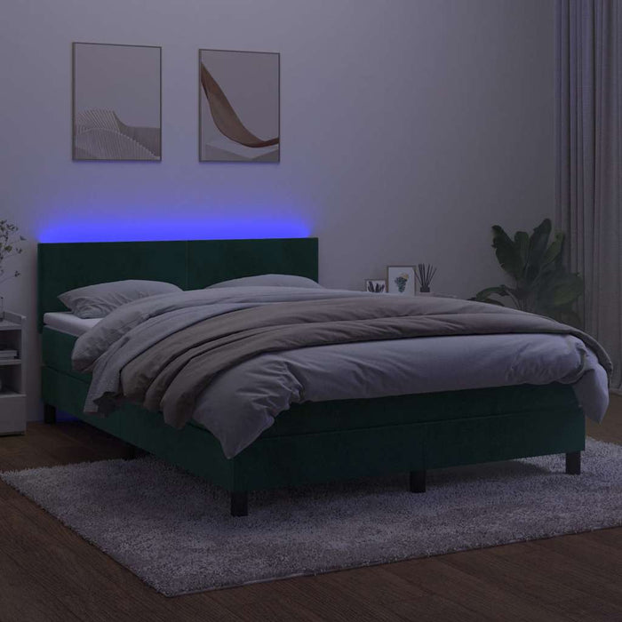 Pat cu arcuri, saltea și LED, verde închis, 140x190 cm, catifea WALTI