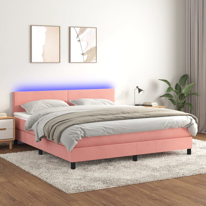 Pat cu arcuri, saltea & LED, roz, 180x200 cm, catifea - WALTI WALTI