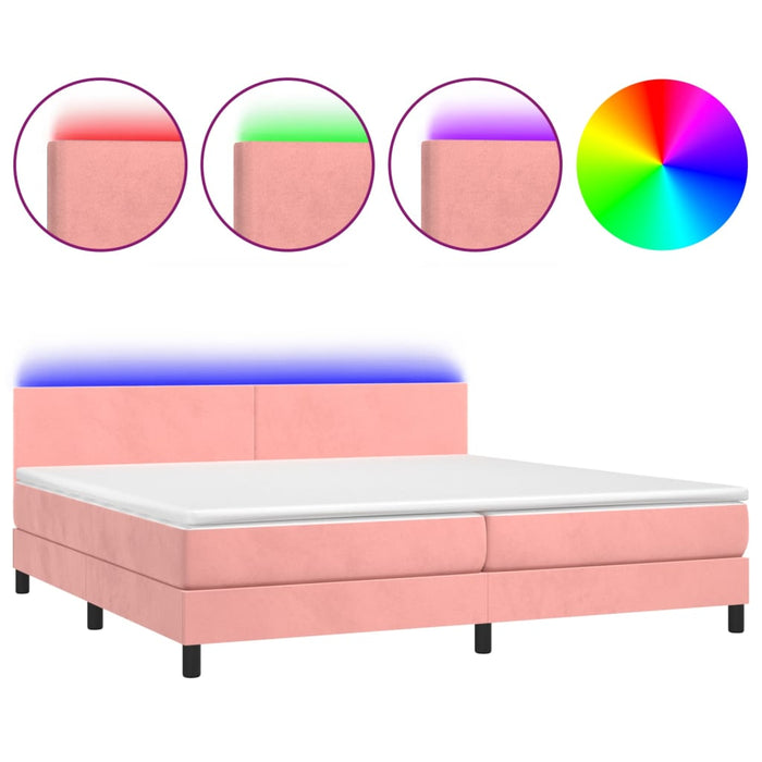 Pat continental cu saltea & LED, roz, 200x200 cm, catifea - WALTI WALTI