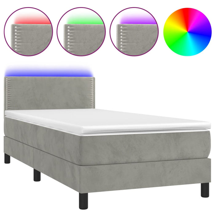 Pat continental cu saltea & LED, gri deschis, 80x200 cm catifea - WALTI WALTI