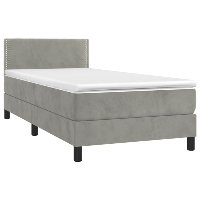 Pat continental cu saltea & LED, gri deschis, 80x200 cm catifea - WALTI WALTI