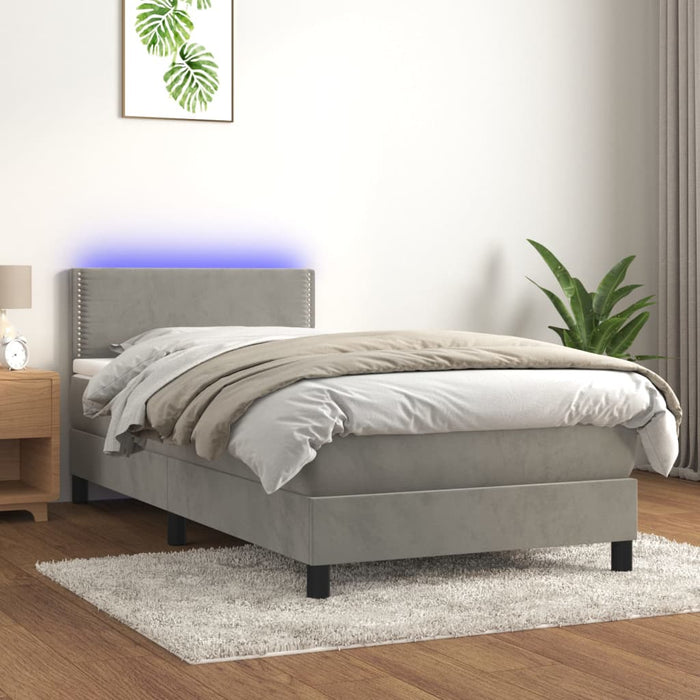 Pat continental cu saltea & LED, gri deschis, 80x200 cm catifea - WALTI WALTI