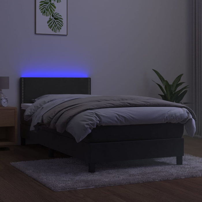 Pat cu arcuri, saltea și LED, gri închis, 90x190 cm, catifea - WALTI WALTI