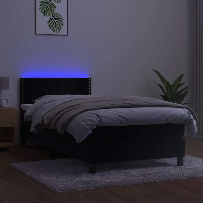 Pat cu arcuri, saltea și LED, negru, 100x200 cm, catifea - WALTI WALTI