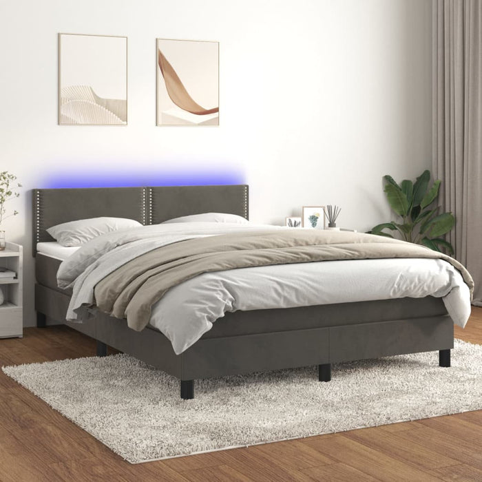 Pat cu arcuri, saltea și LED, gri închis, 140x190 cm, catifea - WALTI WALTI