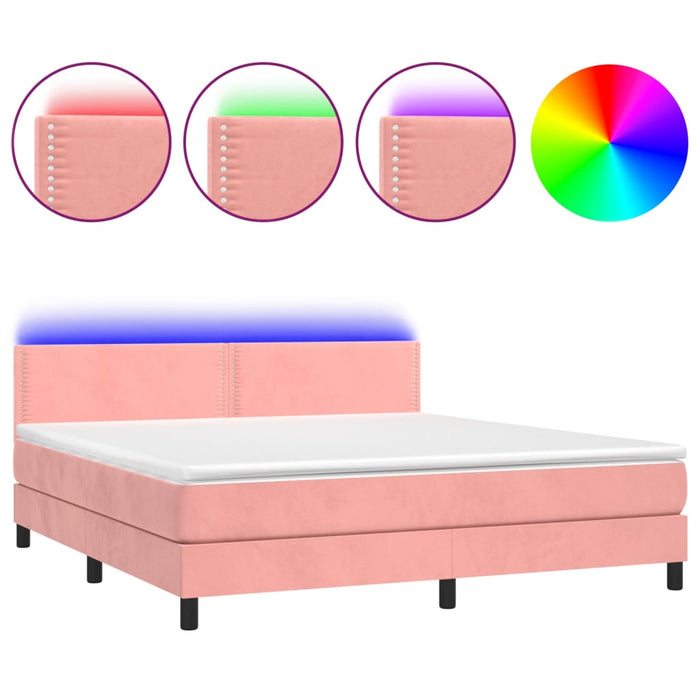 Pat continental cu saltea & LED, roz, 180x200 cm, catifea - WALTI WALTI