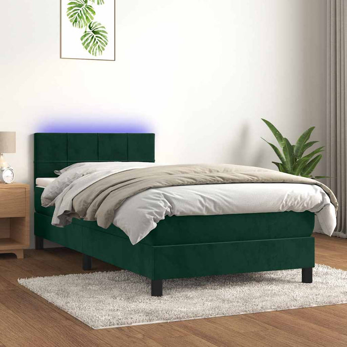 Pat continental cu saltea și LED verde închis 80x200 cm catifea - WALTI WALTI