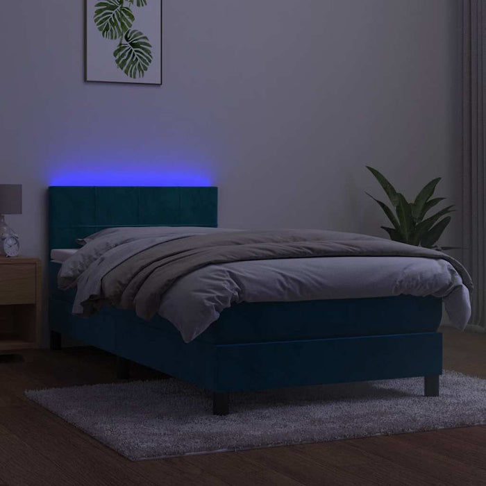 Pat continental cu saltea&LED albastru închis 80x200 cm catifea - WALTI WALTI