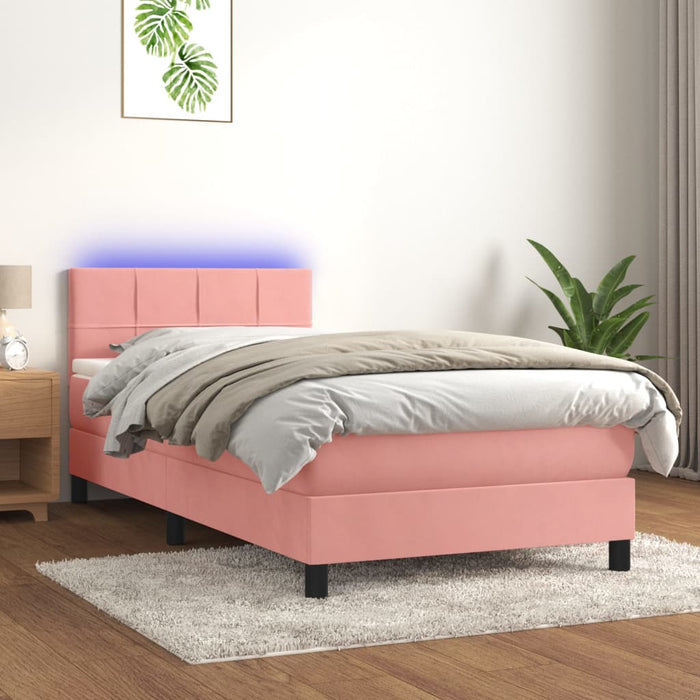 Pat continental cu saltea & LED, roz, 80x200 cm, catifea - WALTI WALTI