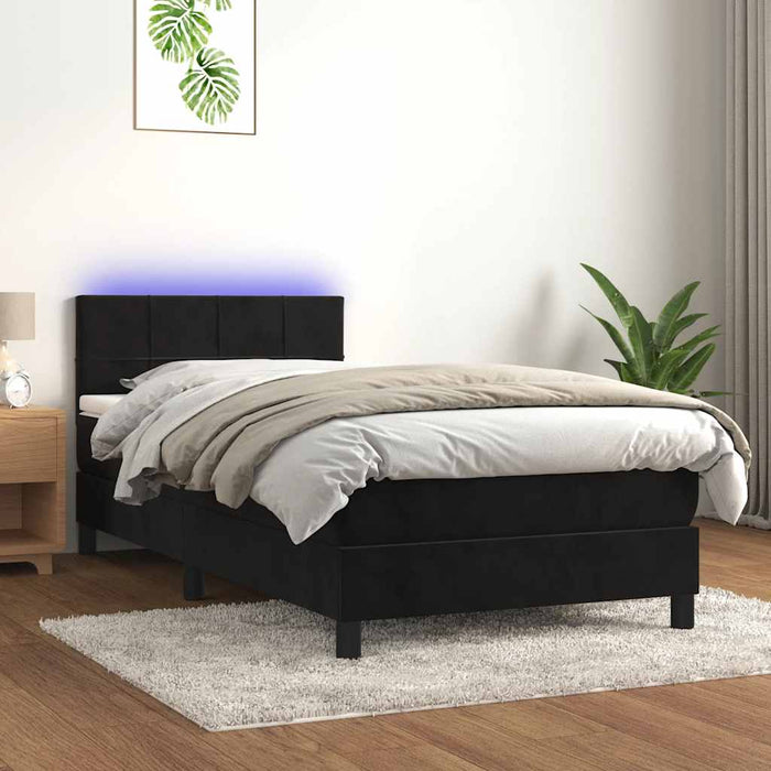 Pat cu arcuri, saltea și LED, negru, 90x190 cm, catifea - WALTI WALTI