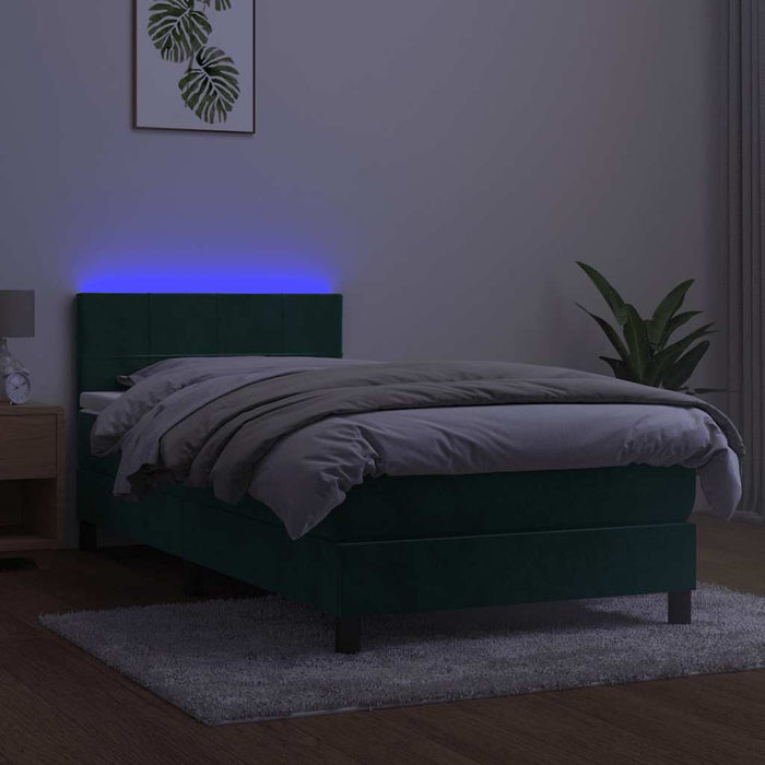 Pat cu arcuri, saltea și LED, verde închis, 90x190 cm, catifea - WALTI WALTI