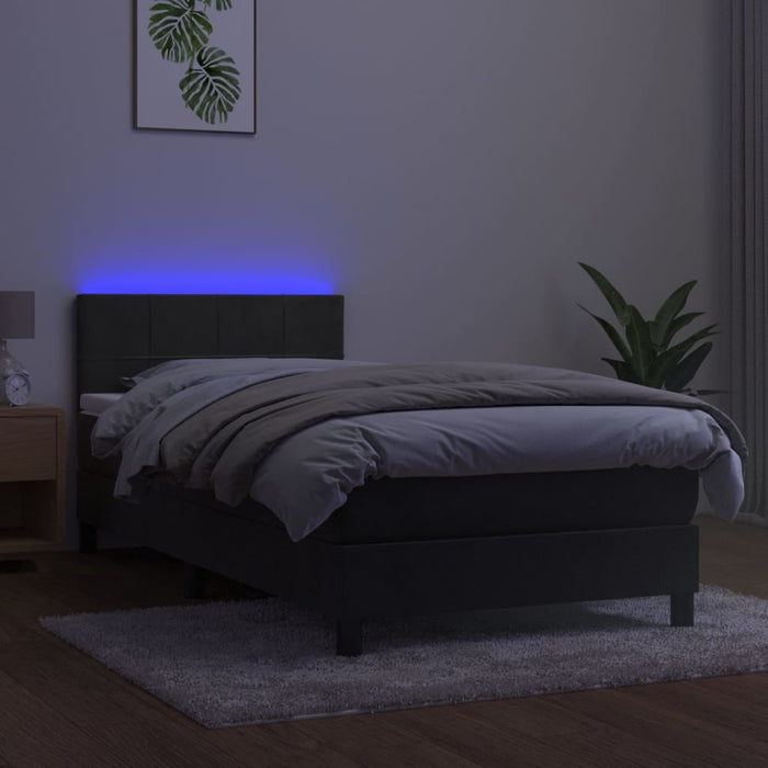 Pat cu arcuri, saltea și LED, gri închis, 90x200 cm, catifea - WALTI WALTI