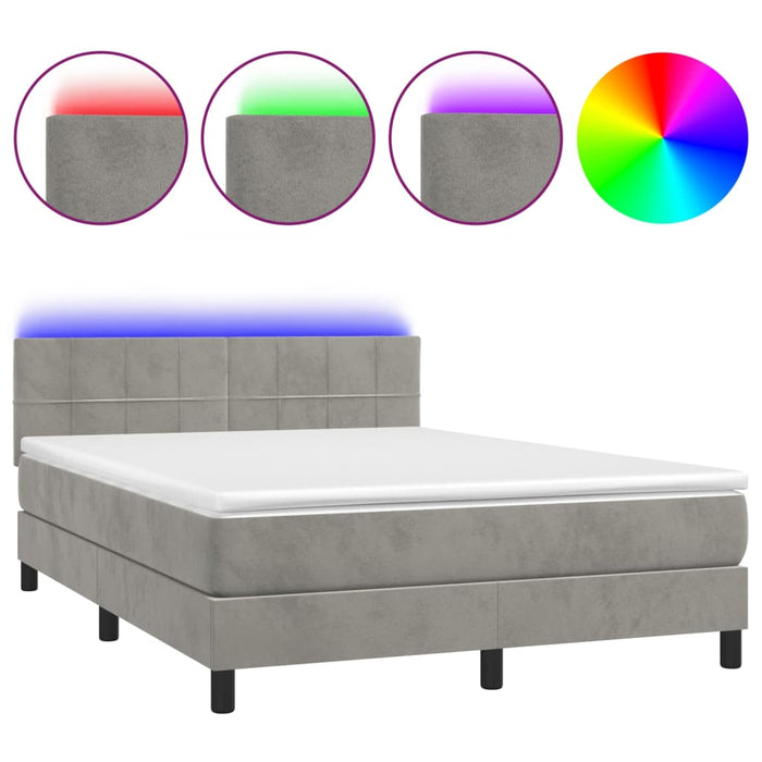 Pat continental cu saltea și LED gri deschis 140x190 cm catifea - WALTI WALTI