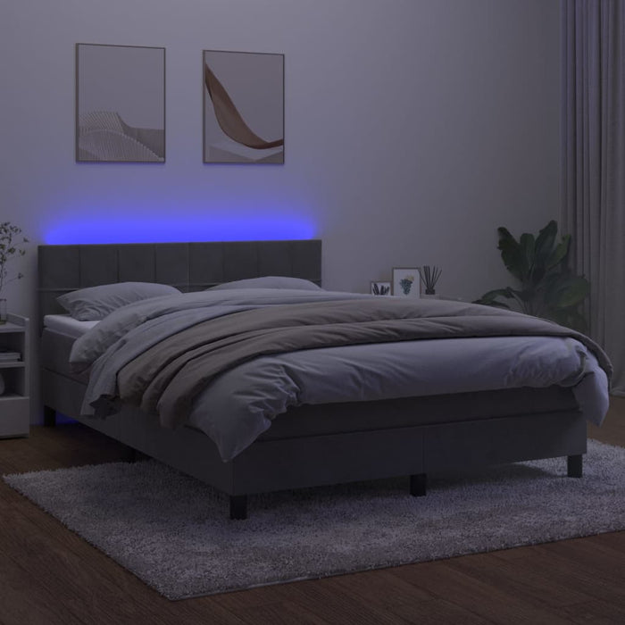 Pat continental cu saltea și LED gri deschis 140x190 cm catifea - WALTI WALTI